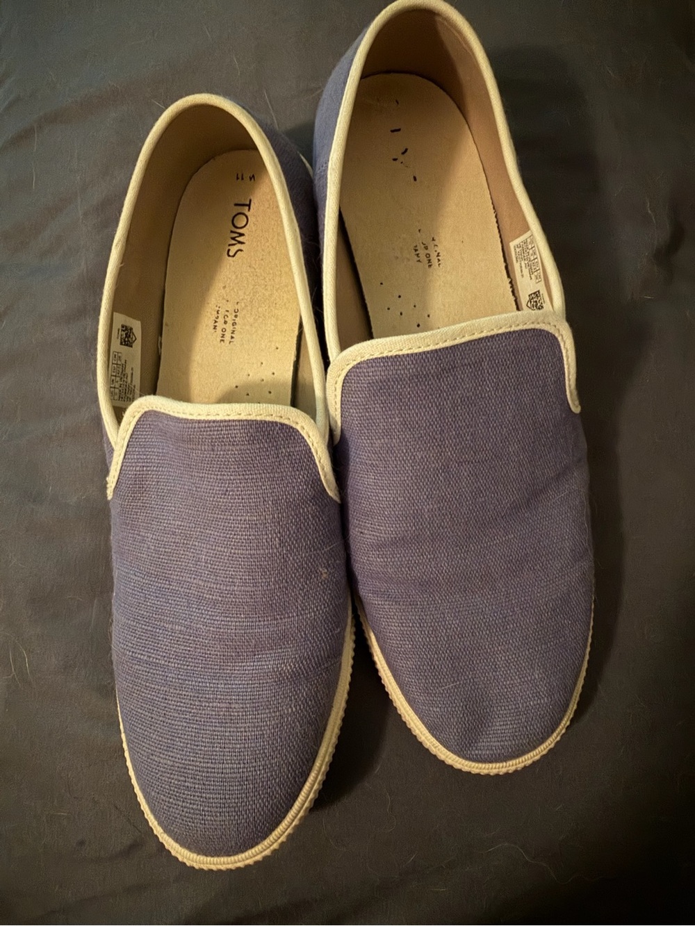 TOMS Women’s Slip-On Canvas Loafers in Navy with Cream Trim